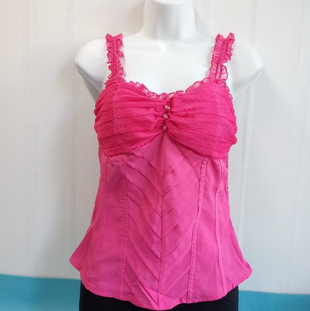 NEW Aggie Pink Halter Top Smocked Stretch Size L